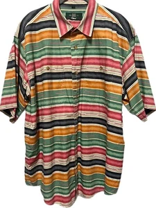 Orvis Mens Shirt Large Button Down Short Sleeve Aztec Tie Dye Stripe Casual - Picture 1 of 6
