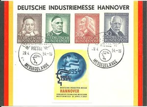 Wohlfahrt Satz 1953 auf Postkarte Industriemesse Hannover 1954 Nr.173-176 - Bild 1 von 2