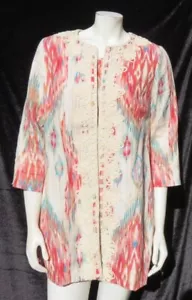 CHICO'S US M 1 8 10 IKAT Druck T-Shirt + Soutache Leinenjacke Topper Set EUC - Bild 1 von 11