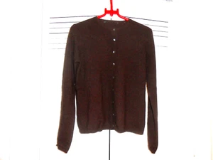 CASHMERE (?) DARK HEATHER BROWN CARDIGAN--SIZE IN ITEM DESCRIPTION - Picture 1 of 2