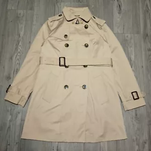 London Fog Women's Trench Coat Size Medium Beige Hooded Belted Lined Collared - Picture 1 of 14