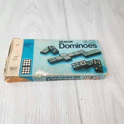VTG Milton Bradley USA 1970 Dragon Double Nine Dominoes Original Box MISS ONE - Image 1 of 4