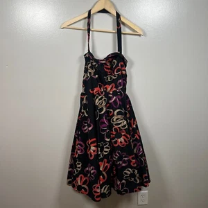 Abito Anthropologie Ragazze di Savoia Halter Taglia 6 Retro Floreale Schizzo Martagon - Foto 1 di 12