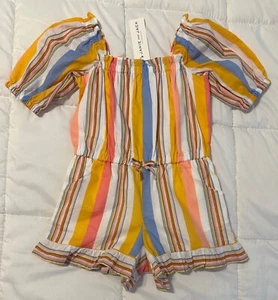NWT Janie and Jack A Place in the Sun Striped Puff Sleeve Romper Girls Size 4 - Picture 1 of 2