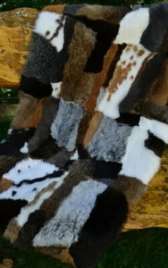 Felldecke Basteln Mittelalter Vorleger Patchwork Läufer Decke Kaninchen Fell - Bild 1 von 19