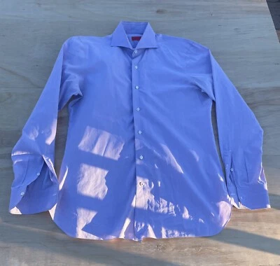 ISAIA NAPOLI Camisa Abotonada Informal Playa Hombres Púrpura TALLA M 16/41 Hecha en Italia Foto 1 de 4