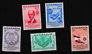 Nicaragua - Rotary International, 50th anniversary -  5 MH stamps 1955