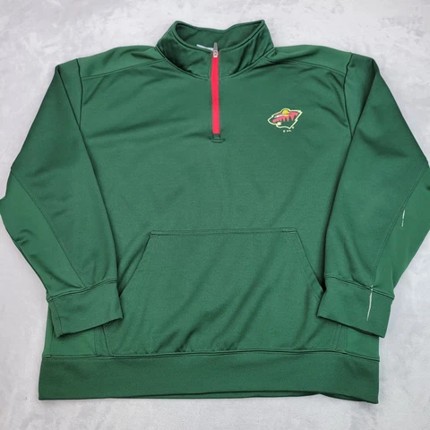 Minnesota Wild Sweater Men X-Large Green Mock Zip Sweatshirt Team Pullover Adult Cover