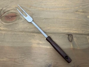 Vtg Ekco Serving Turning Fork Brown Round Wood Handle Chrome Plated 11.75” USA - Picture 1 of 12