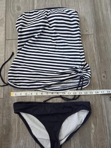 Tommy Hilfiger Swimsuit Tankini 2pc Set Sz XS Navy/white Side cinched No Strap - Picture 1 of 6