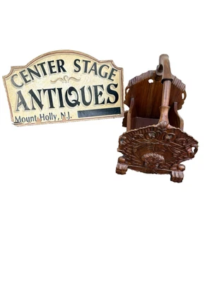 66687   Hand Carved Solid Mahogany Magazine Rack - Image 1 of 4