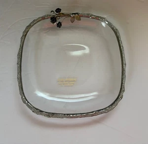 MICHAL ROTENBERG Israel Hand Made Art Glass + Metal Tray FLOWER adornment - Picture 1 of 8