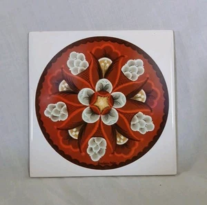 Vintage Bergquist Imports Telemark Rosemaling norwegische bemalte Keramikfliese  - Bild 1 von 4