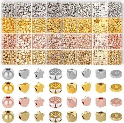 Cuentas espaciadoras 2240 piezas para hacer joyas en 8 estilos, cuentas de oro surtidas para Foto 1 de 4