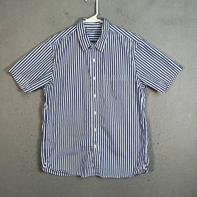 Camisa con botones de manga corta a rayas azules y blancas talla pequeña Muji para hombre Foto 1 de 4