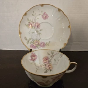 Antique Limoges Haviland Baltimore Rose Pink Schleiger 1151  Tea Cup and Saucer  - Picture 1 of 12
