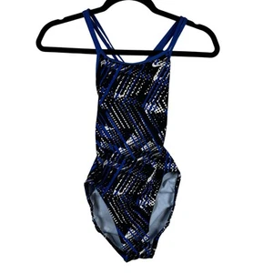 Nike Swimsuit. Girl’s 10. Blue Black White. One Piece. - Picture 1 of 6