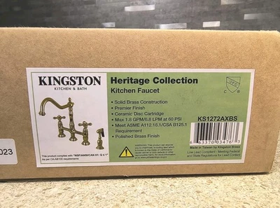Grifo de cocina de latón Kingston, Essex, puente, latón pulido macizo, KS1272AXBS Foto 1 de 4