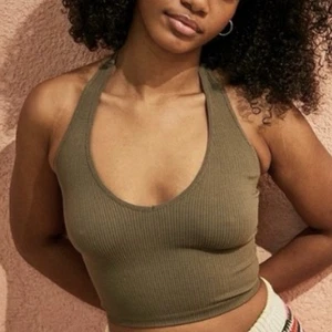 Out From Under Urban Outfitters Jackie Seamless Halter Top Olive Green Ribbed Sm - Picture 1 of 9