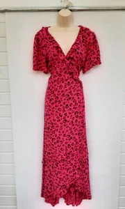 WRAPOVER LONG DRESS,HIPPIE,BOHO,GYPSY,PINK,60S,70S,80S RETRO STYLE,NEXT,SIZE 16 - Picture 1 of 11
