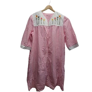 Pink White striped Muu Muu Cotton Blend Zip Front Lounge Dress Size 3XL National - Picture 1 of 4