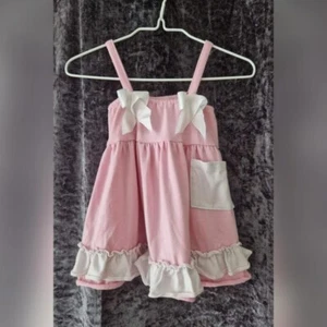Cute Baby Girl Pink White Ruffle Bow Pocket Dress Top Chest 40-52cm 12-18 Months - Picture 1 of 4