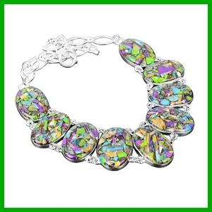Oval Fiesta Kingman Türkis Stein 925 Silber Frau Geschenk Einfassung Kette Halskette - Bild 1 von 7