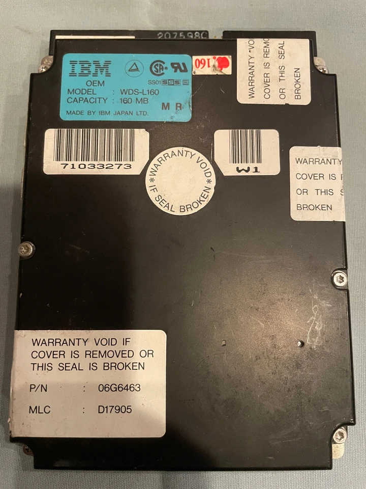 Disco duro interno IBM WDS-L160 1992 Apple 3,5" 160 MB SCSI de 50 pines HDD de colección Foto 1 de 3