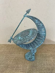 Antique Pedestal Crescent Moon Arrow Armillary Copper Sun Dial - Picture 1 of 7