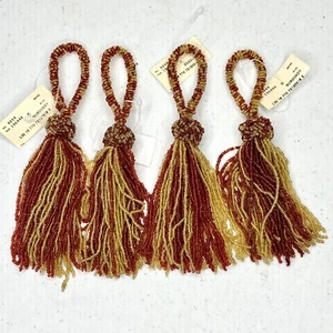 Lot of 4 gold and red beaded Approx 7 Inch Tassels Home Decor Embellishments - Picture 1 of 7