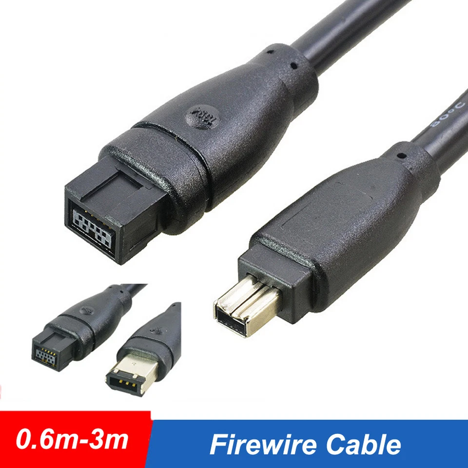 Firewire 800 to 400 9Pin to 9Pin /9Pin to 6Pin / 9Pin to 4Pin Cable Lead 0.6m-3m - Image 1 of 4