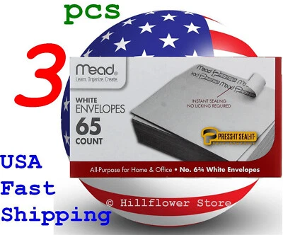3 X Mead 75028 3 5/8 X 6.5 #6 65 piece/box white envelope with free trk# - Image 1 of 4