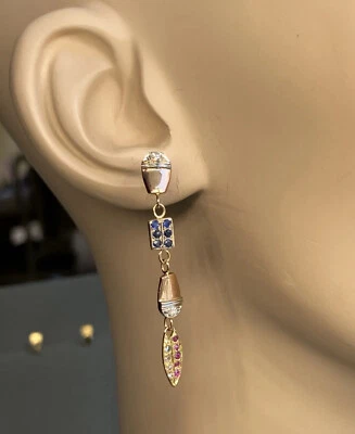 Vintage Diamond Earrings Ruby Sapphire Rose Gold Estate Fine Jewelry Pre-Owned - Image 1 of 4