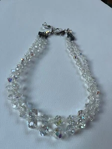 Vintage Doppelstrang klar facettiert abgestuft Glasperlen Halskette - fast 16 Zoll - Bild 1 von 13