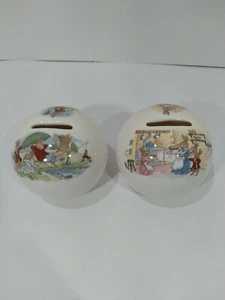 Set Bunnykins Ball Money Coin Bank Make  Rabbits Pitchfork... - Picture 1 of 5