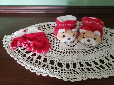 Zapatillas Primera Navidad Bebé Mitones Rojos Bebé Calcejo Infantil 1 a 2 Suave Oso Mimoso Foto 1 de 4