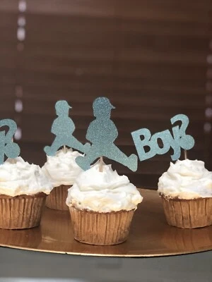 24件装蛋糕装饰婴儿淋浴男孩女孩装饰性别揭示蓝色粉红色闪光 — 第 1/4 张图片