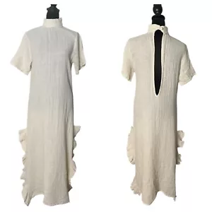 ANZA Bio Gaze Baumwolle Strandkleid Damen S Rüschen hinten offen Cover Up BOHO - Bild 1 von 14