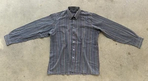 Vintage Sasson For Men Gray Striped Polycotton Button-Up Long-Sleeve Shirt Sz L - Picture 1 of 7