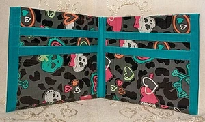 Duct Tape Wallet Handmade 4 Slot Bi-Fold Unisex Skull Heart Bow Blue Halloween - Picture 1 of 8