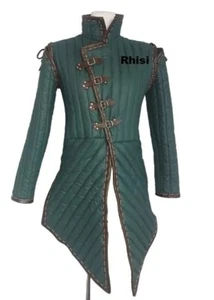 Larp Gambeson Fantasy Wood Elf Warrior Medieval Gambeson, Green Collar, Long Sle - Picture 1 of 4