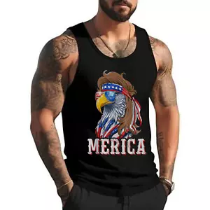 Funny Eagle Mullet 4th Of July USA American Flag Merica Tank Top - Picture 1 of 11