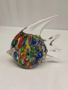Murano Millefiori Style Art Glass Angel Fish Paperweight MultiColor Hand Crafted - Picture 1 of 10