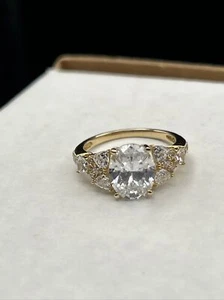 Vintage Michael Valitutti, Oval Solitaire Cubic Zirconia w Accents, 14k SZ 7 - Imagen 1 de 11