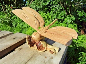 Fair Trade Hand Carved Made Wooden Wood Dragonfly Parasite Sculpture Ornament - Picture 1 of 6