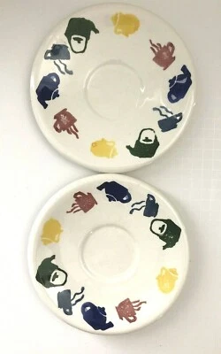 2 platillos de cerámica Lillian Vernon de 8" de espesor - diseño de hervidor de agua/taza de café/taza de té Foto 1 de 3