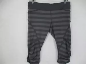 Lululemon Shorts Womens 12 Black Grey Striped Gym Yoga Running Compression - Picture 1 of 17