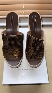 Marc By Marc Jacobs Shoe Size 39 US 8 Bronze Sequin Espadrille Y2K Wedge Slide - Picture 1 of 7