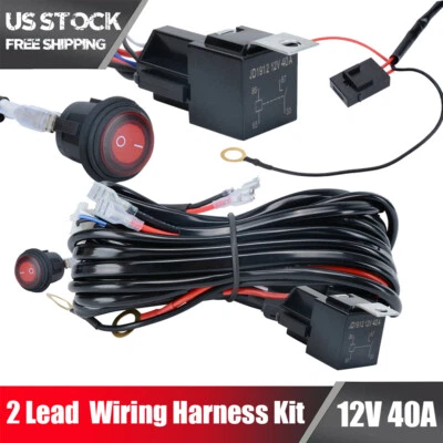 Wiring Harness Kit LED Light Bar 12V 40Amp Relay Fuse ON-Off Switch 2 Lead - Image 1 of 4
