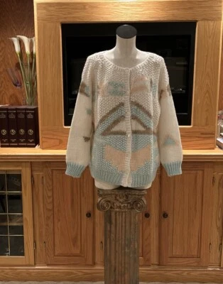 Cárdigan Suéter Vintage Lauren Hansen Grueso Tejido a Mano Acrílico Manga Larga Talla L Foto 1 de 4